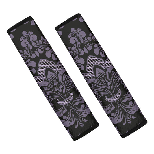Black And Purple Damask Pattern Print Car Seat Belt Covers