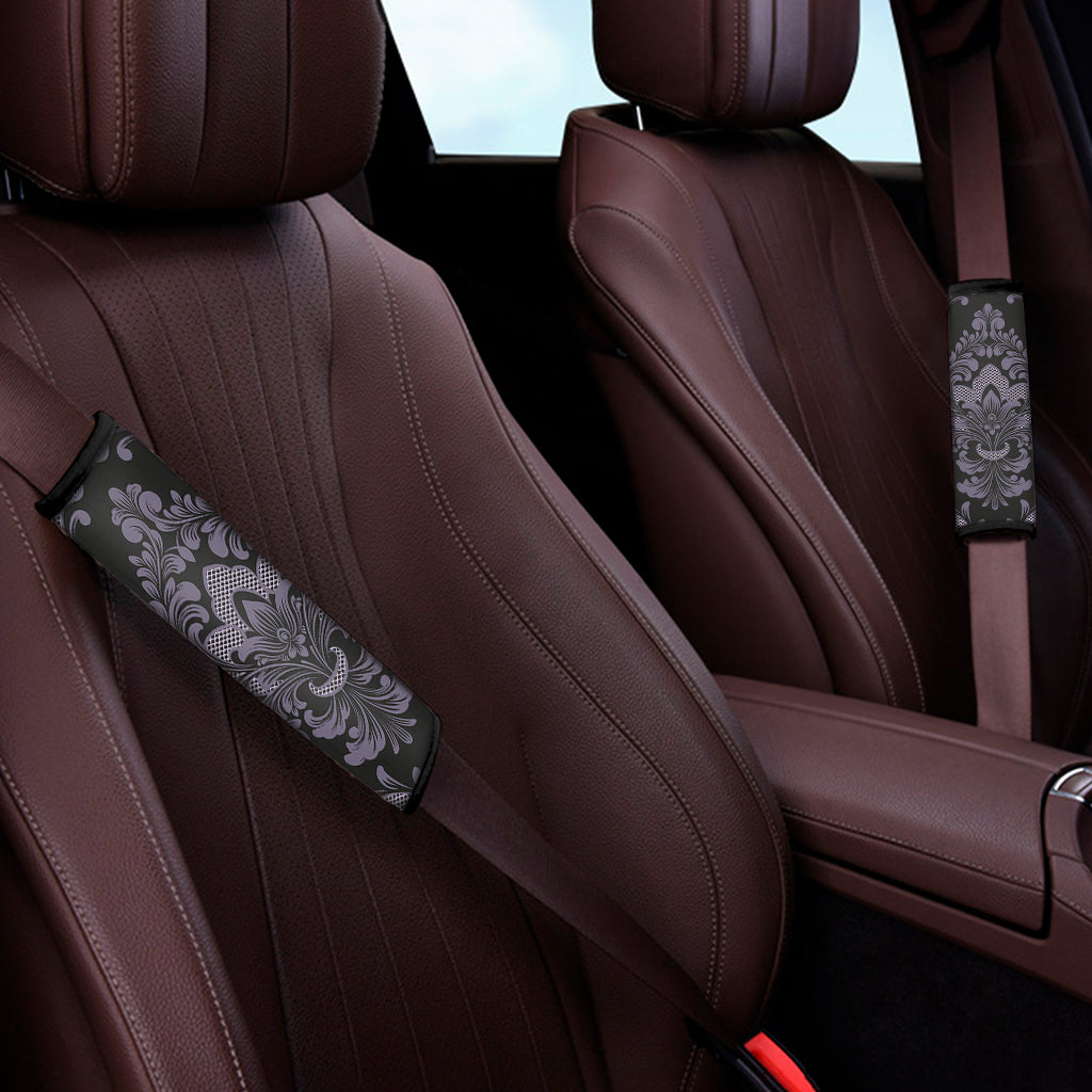 Black And Purple Damask Pattern Print Car Seat Belt Covers