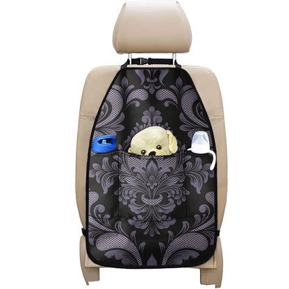 Black And Purple Damask Pattern Print Car Seat Organizers