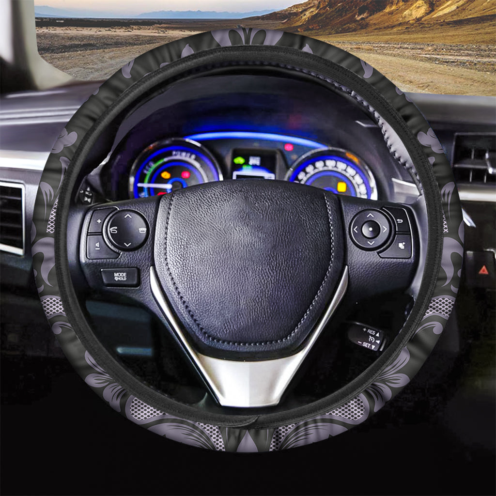 Black And Purple Damask Pattern Print Car Steering Wheel Cover