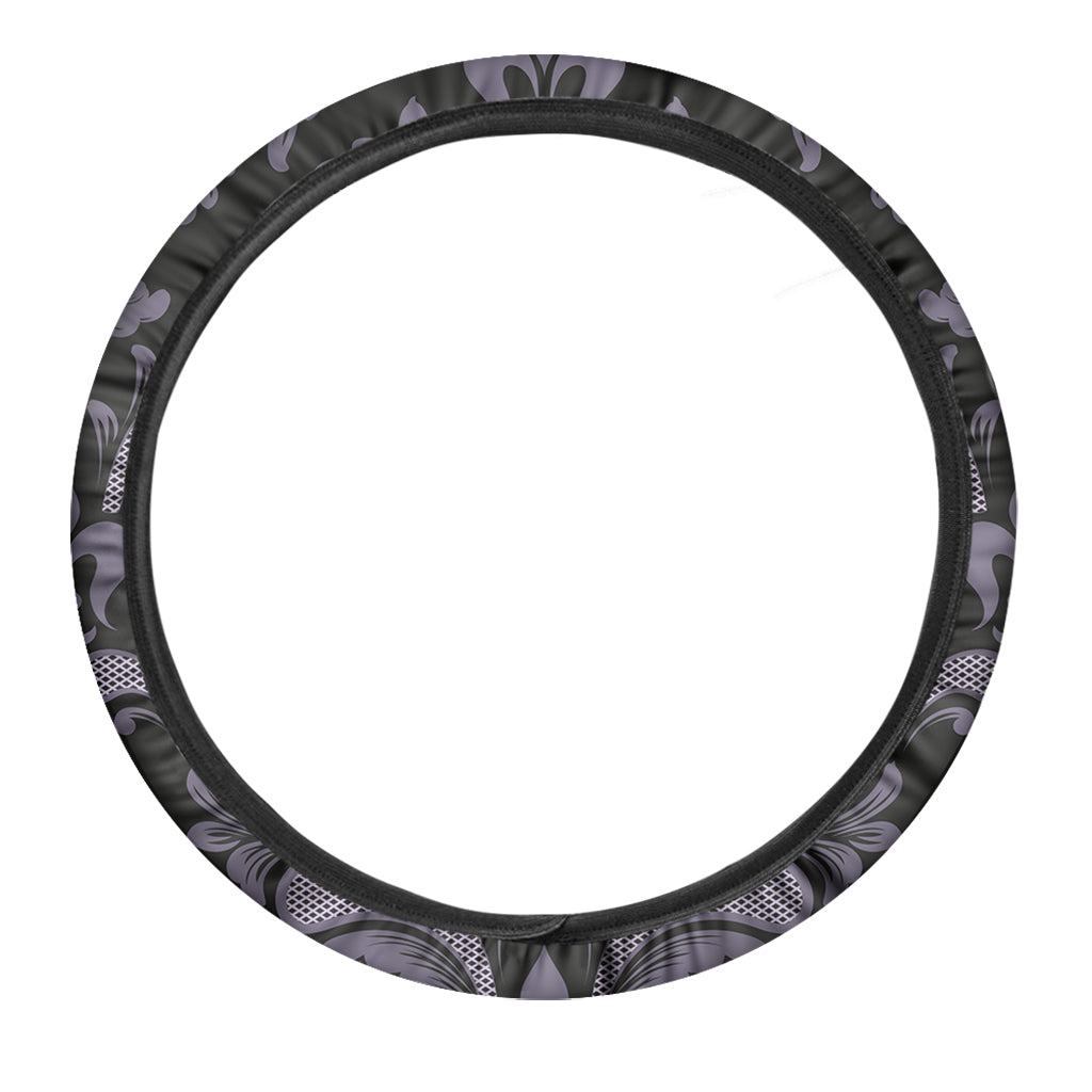 Black And Purple Damask Pattern Print Car Steering Wheel Cover