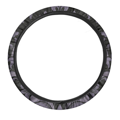 Black And Purple Damask Pattern Print Car Steering Wheel Cover