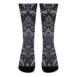 Black And Purple Damask Pattern Print Crew Socks