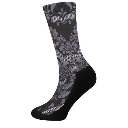 Black And Purple Damask Pattern Print Crew Socks