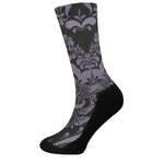 Black And Purple Damask Pattern Print Crew Socks