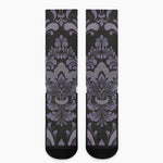 Black And Purple Damask Pattern Print Crew Socks