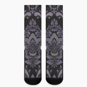 Black And Purple Damask Pattern Print Crew Socks