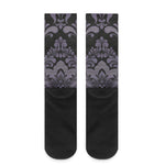 Black And Purple Damask Pattern Print Crew Socks