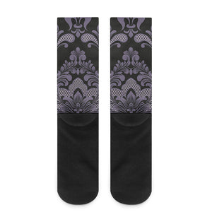 Black And Purple Damask Pattern Print Crew Socks