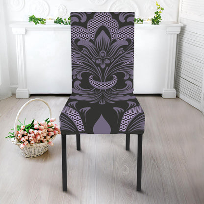 Black And Purple Damask Pattern Print Dining Chair Slipcover