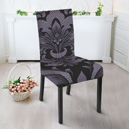 Black And Purple Damask Pattern Print Dining Chair Slipcover
