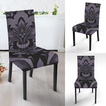 Black And Purple Damask Pattern Print Dining Chair Slipcover