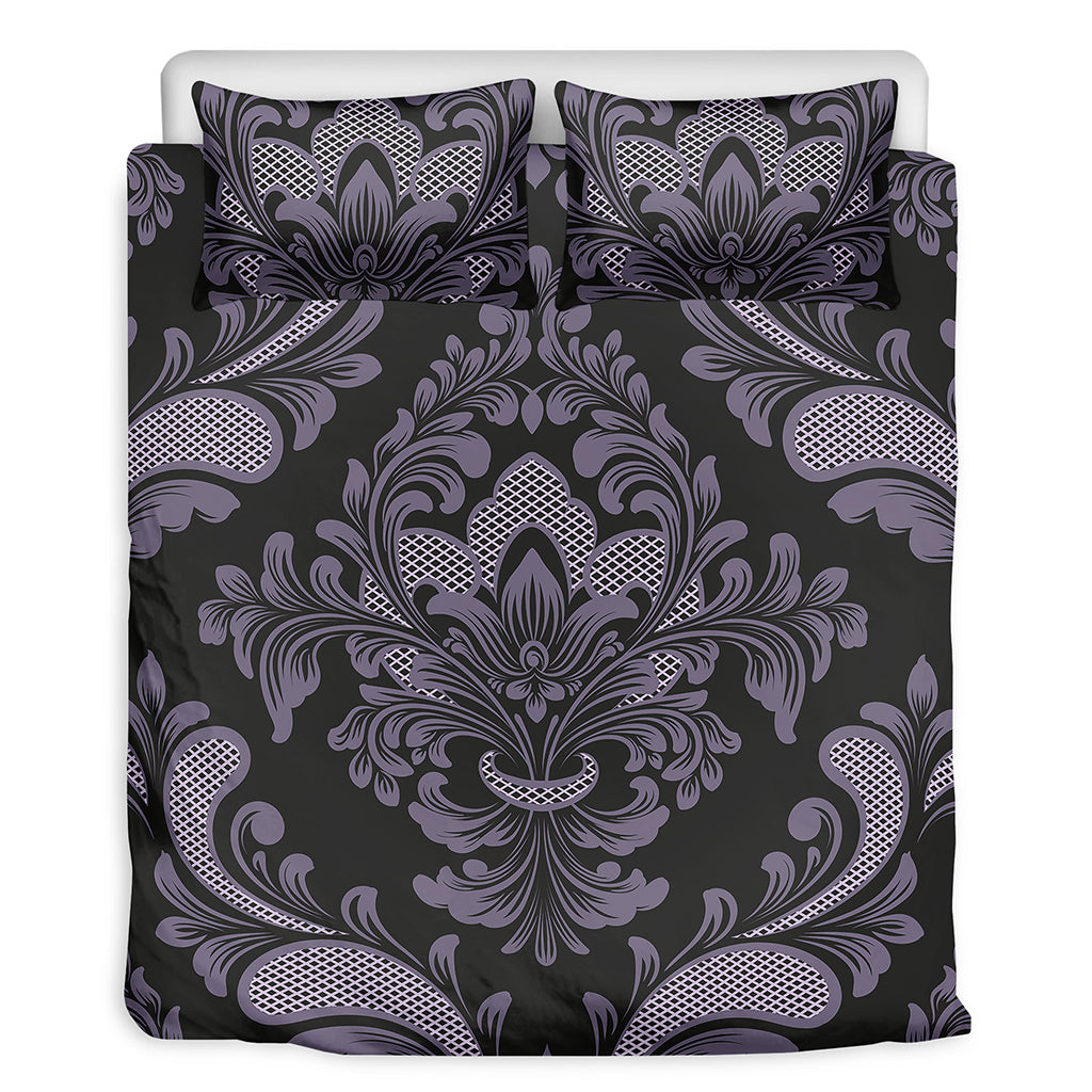Black And Purple Damask Pattern Print Duvet Cover Bedding Set