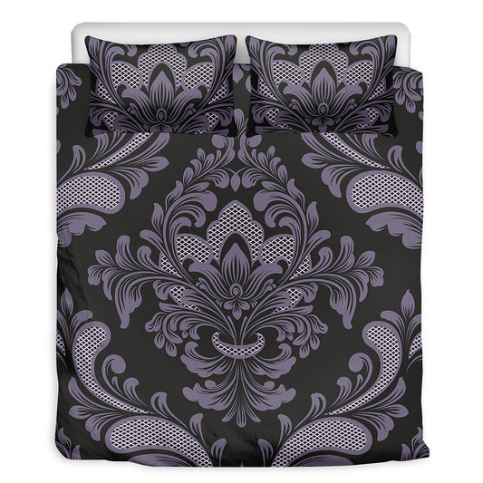 Black And Purple Damask Pattern Print Duvet Cover Bedding Set