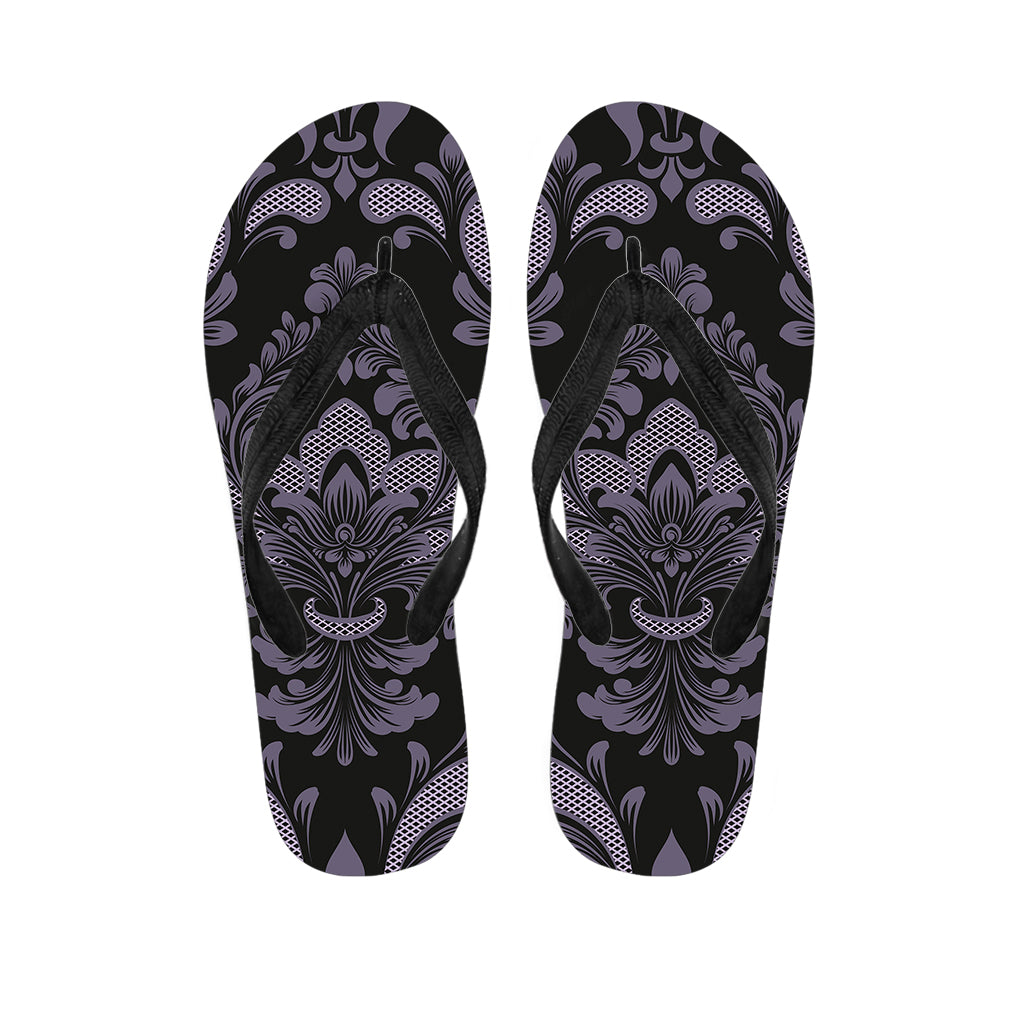 Black And Purple Damask Pattern Print Flip Flops