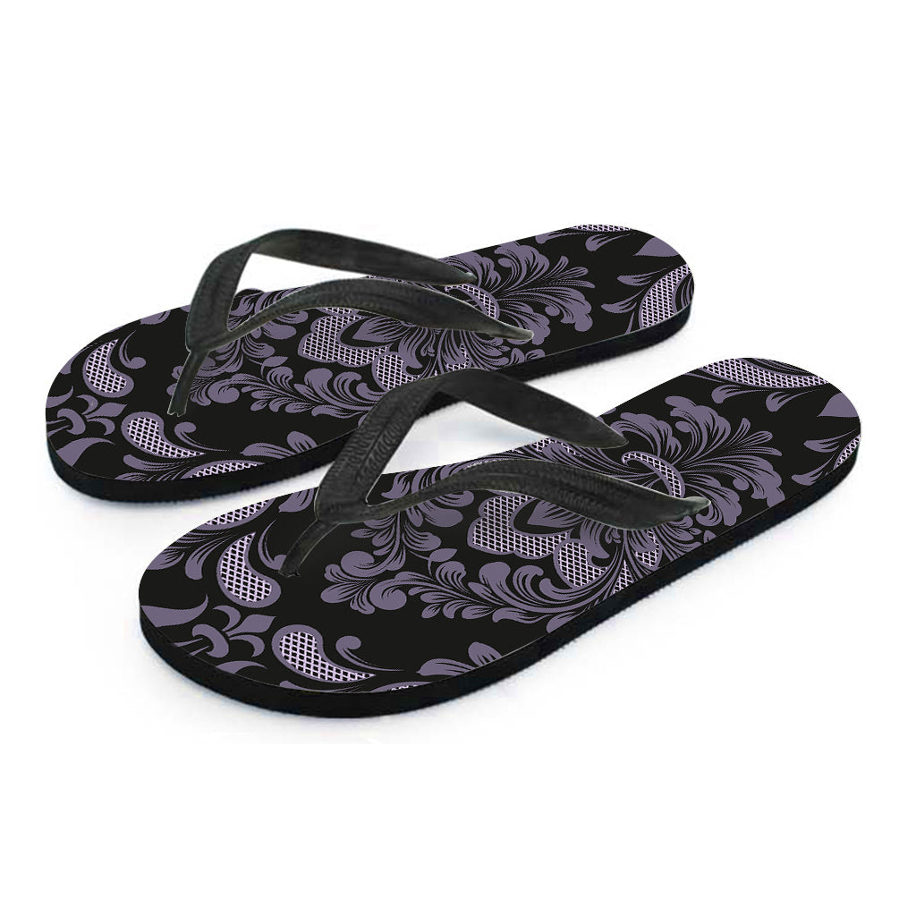 Black And Purple Damask Pattern Print Flip Flops