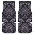 Black And Purple Damask Pattern Print Front and Back Car Floor Mats
