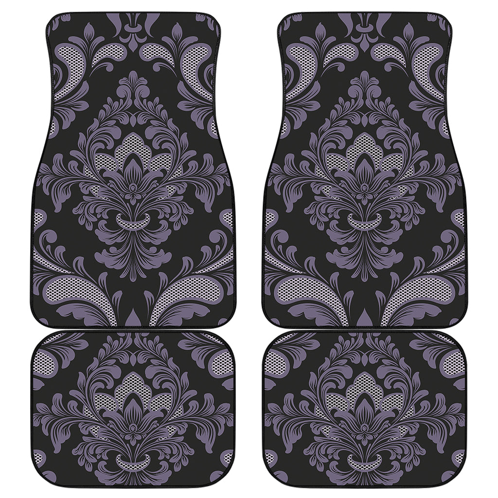 Black And Purple Damask Pattern Print Front and Back Car Floor Mats