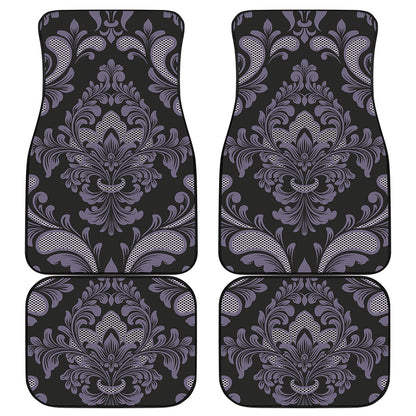 Black And Purple Damask Pattern Print Front and Back Car Floor Mats