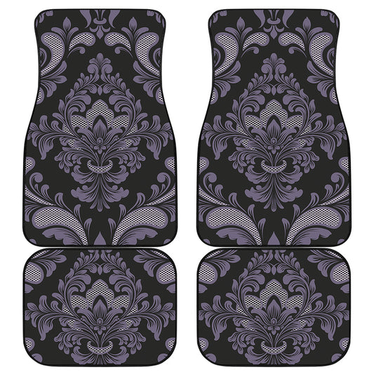 Black And Purple Damask Pattern Print Front and Back Car Floor Mats