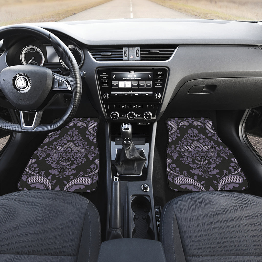 Black And Purple Damask Pattern Print Front and Back Car Floor Mats