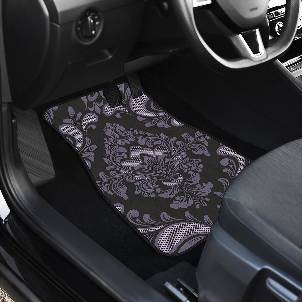 Black And Purple Damask Pattern Print Front and Back Car Floor Mats