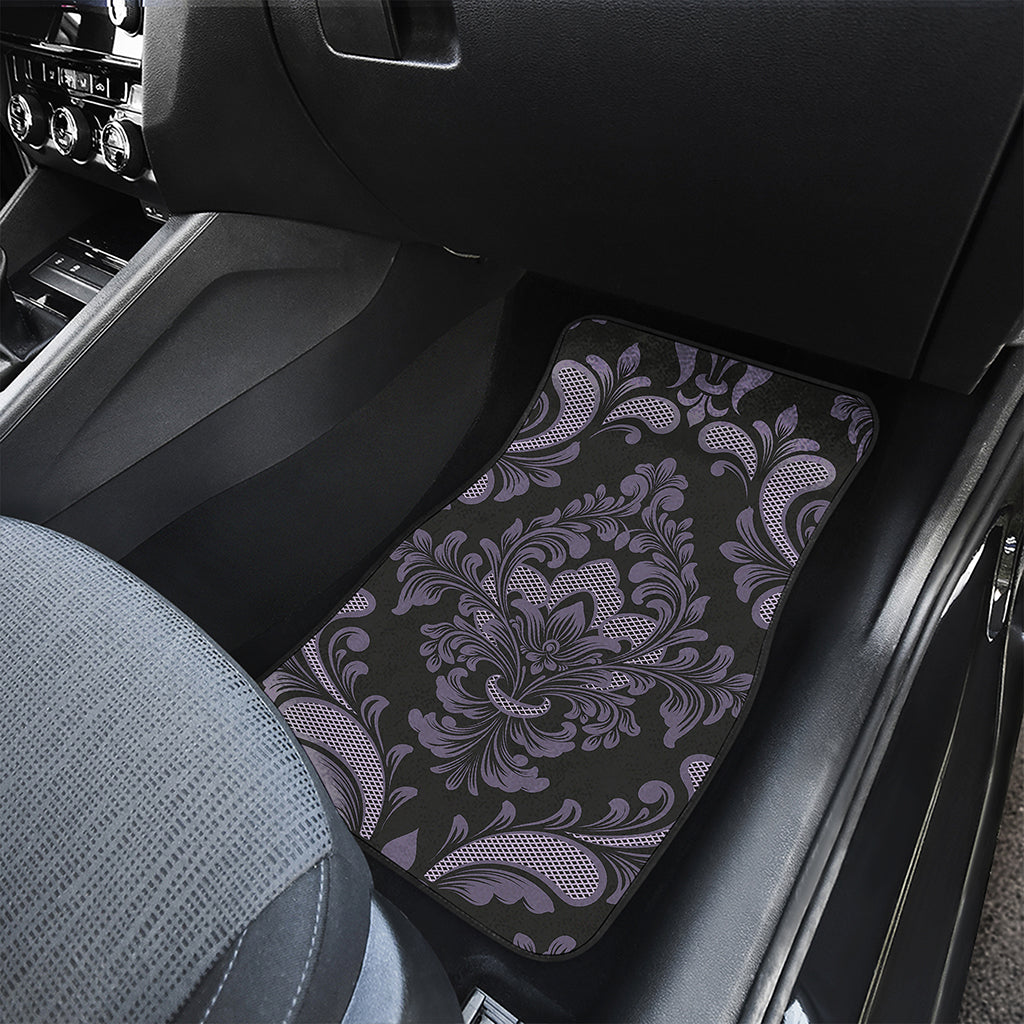 Black And Purple Damask Pattern Print Front and Back Car Floor Mats