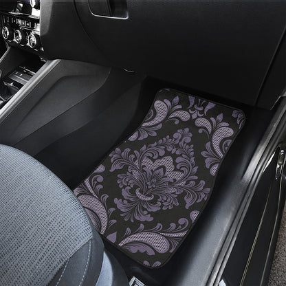 Black And Purple Damask Pattern Print Front and Back Car Floor Mats