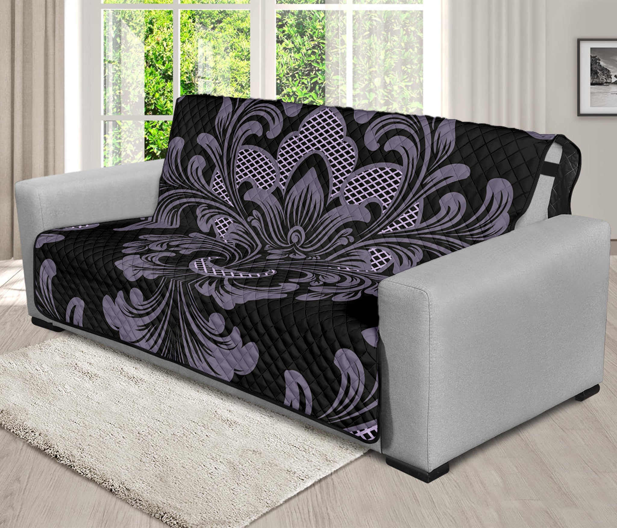 Black And Purple Damask Pattern Print Futon Protector