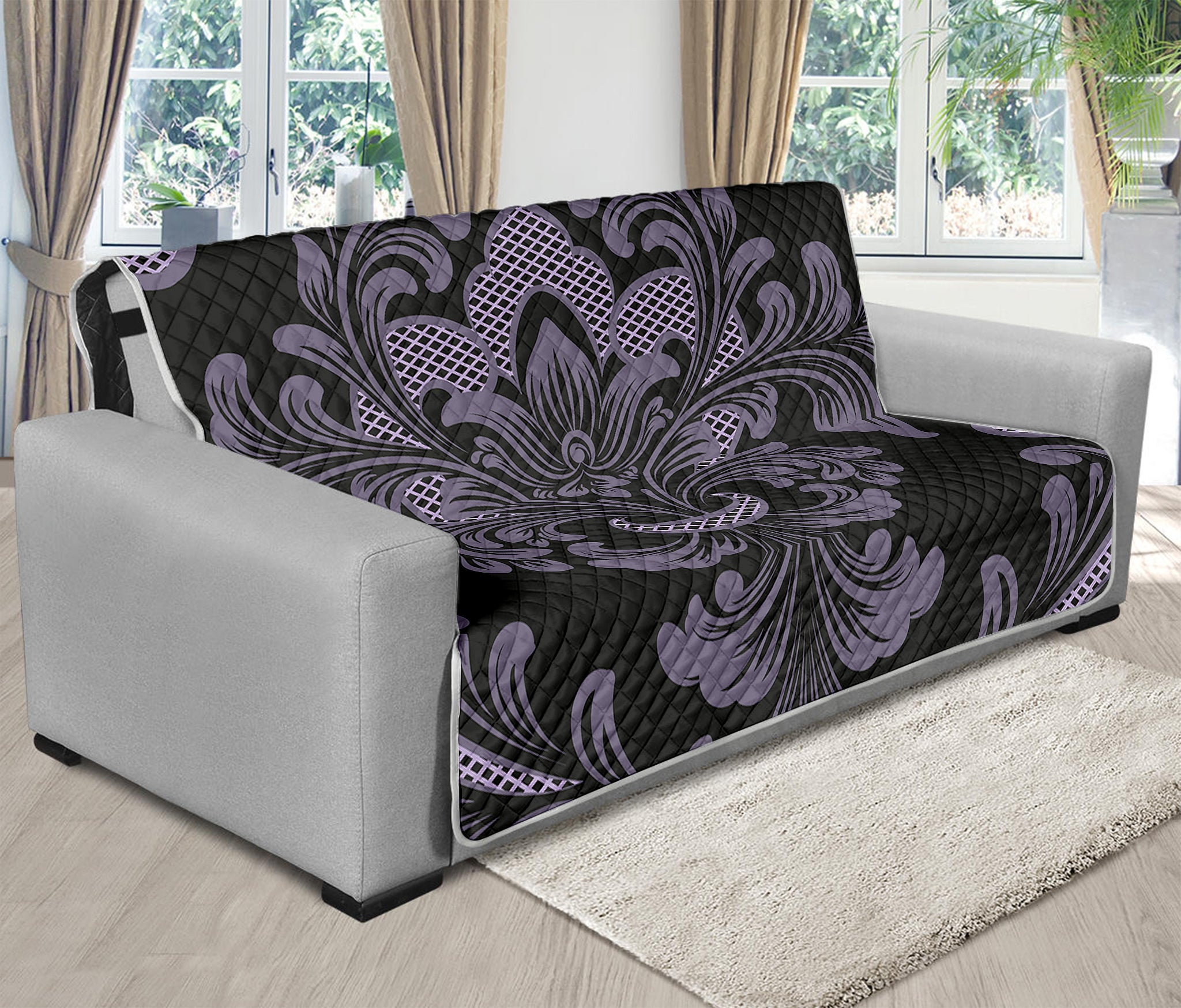 Black And Purple Damask Pattern Print Futon Protector