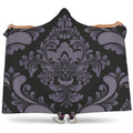 Black And Purple Damask Pattern Print Hooded Blanket