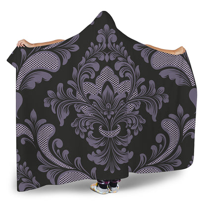 Black And Purple Damask Pattern Print Hooded Blanket