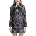 Black And Purple Damask Pattern Print Pullover Hoodie Dress