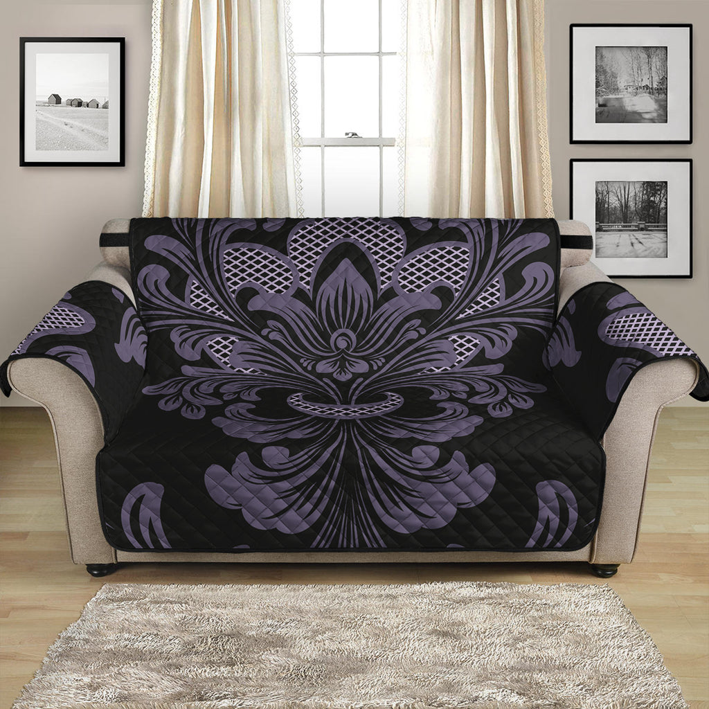 Black And Purple Damask Pattern Print Loveseat Protector