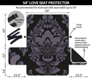 Black And Purple Damask Pattern Print Loveseat Protector