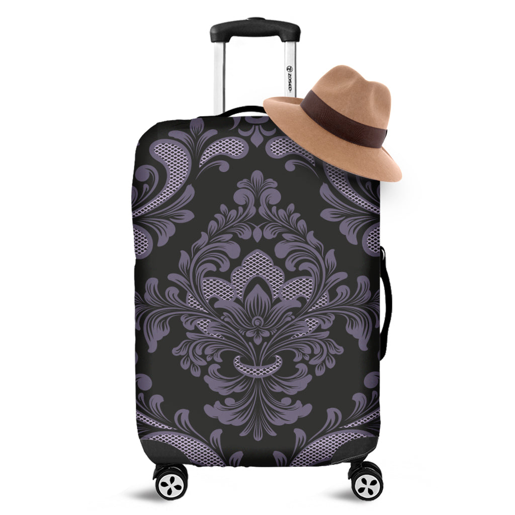 Black And Purple Damask Pattern Print Luggage Cover