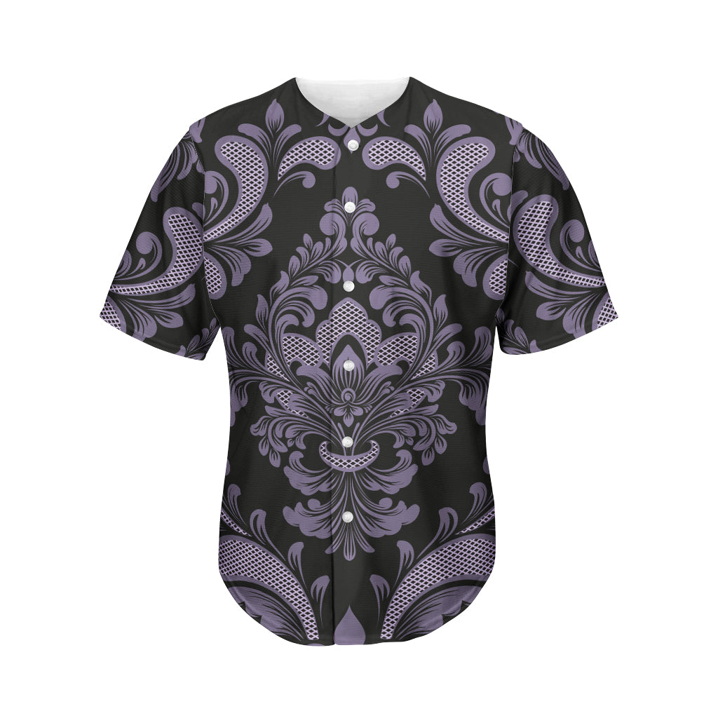 Black And Purple Damask Pattern Print Men's Baseball Jersey