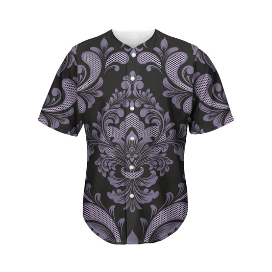 Black And Purple Damask Pattern Print Men's Baseball Jersey