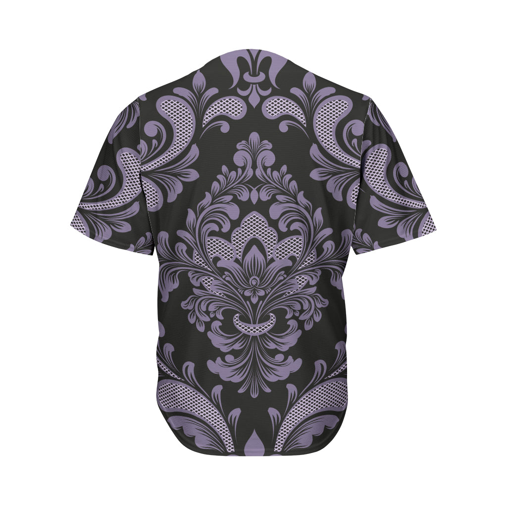 Black And Purple Damask Pattern Print Men's Baseball Jersey