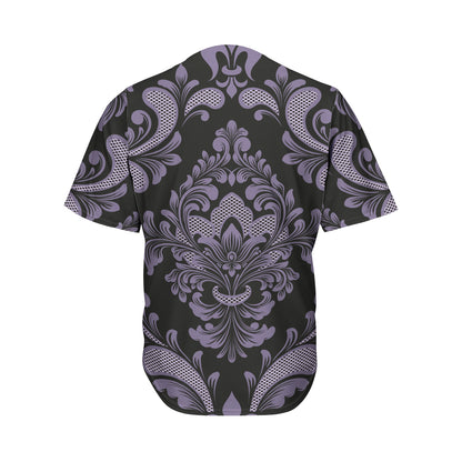 Black And Purple Damask Pattern Print Men's Baseball Jersey