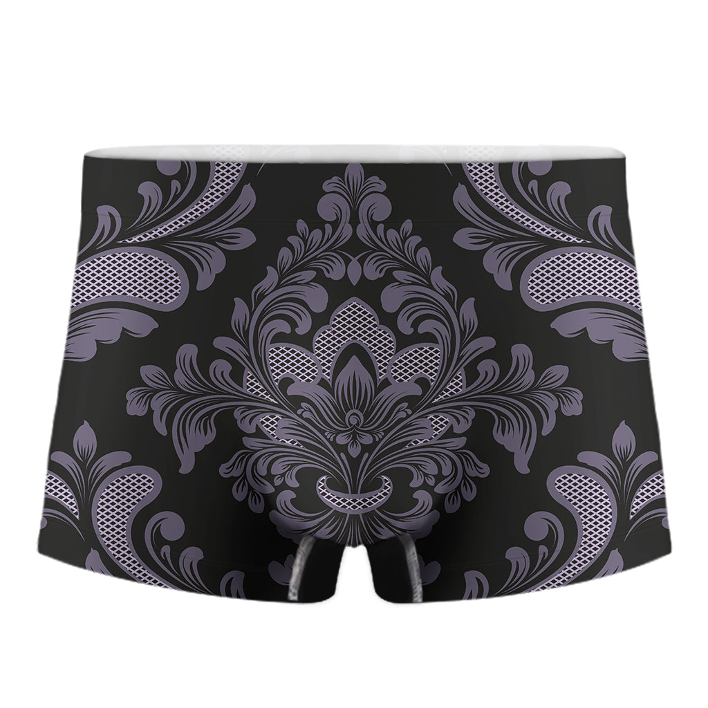 Black And Purple Damask Pattern Print Men's Boxer Briefs