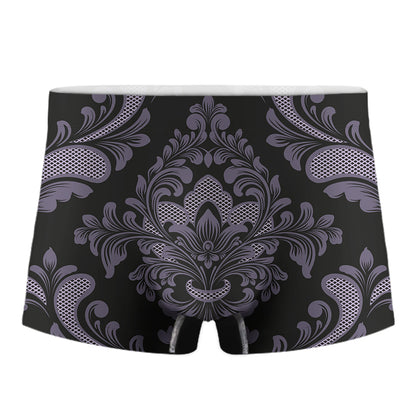 Black And Purple Damask Pattern Print Men's Boxer Briefs