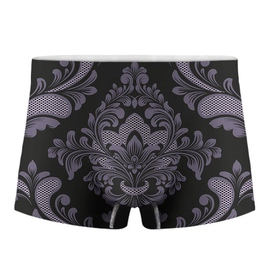 Black And Purple Damask Pattern Print Men's Boxer Briefs