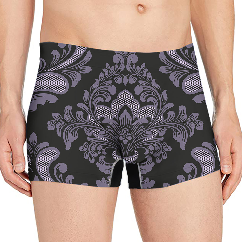 Black And Purple Damask Pattern Print Men's Boxer Briefs