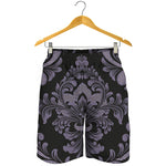 Black And Purple Damask Pattern Print Men's Shorts