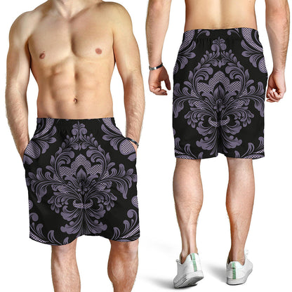 Black And Purple Damask Pattern Print Men's Shorts