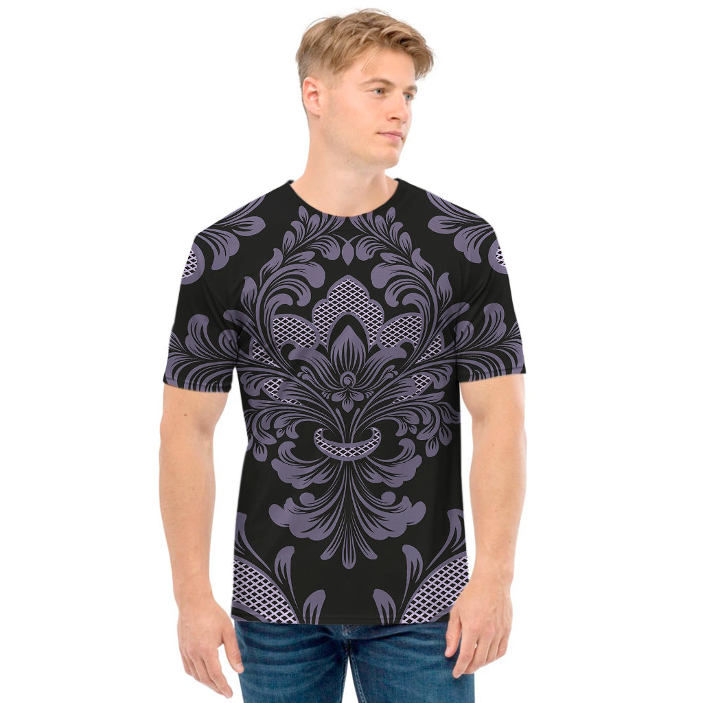 Black And Purple Damask Pattern Print Men's T-Shirt