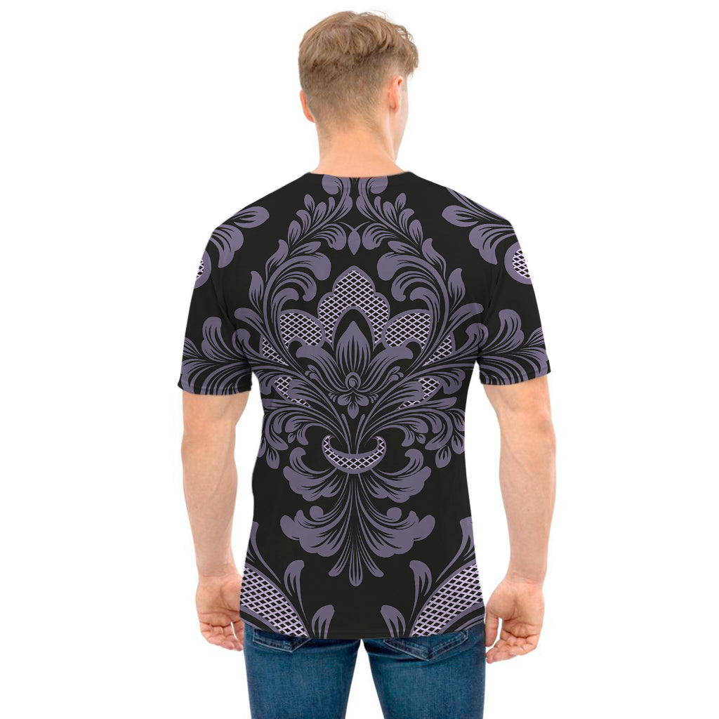 Black And Purple Damask Pattern Print Men's T-Shirt