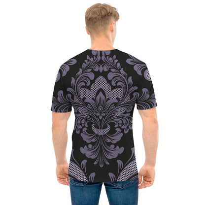 Black And Purple Damask Pattern Print Men's T-Shirt