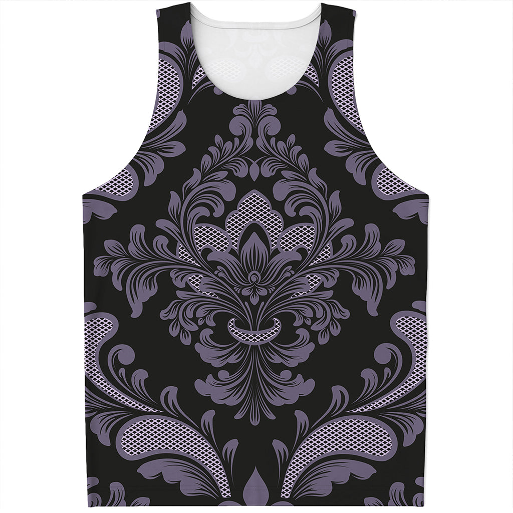 Black And Purple Damask Pattern Print Men's Tank Top